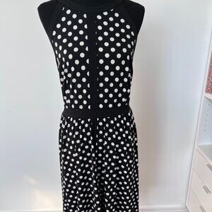 Black & White Polka Dot Studio Knit Halter Skater Dress w/pockets